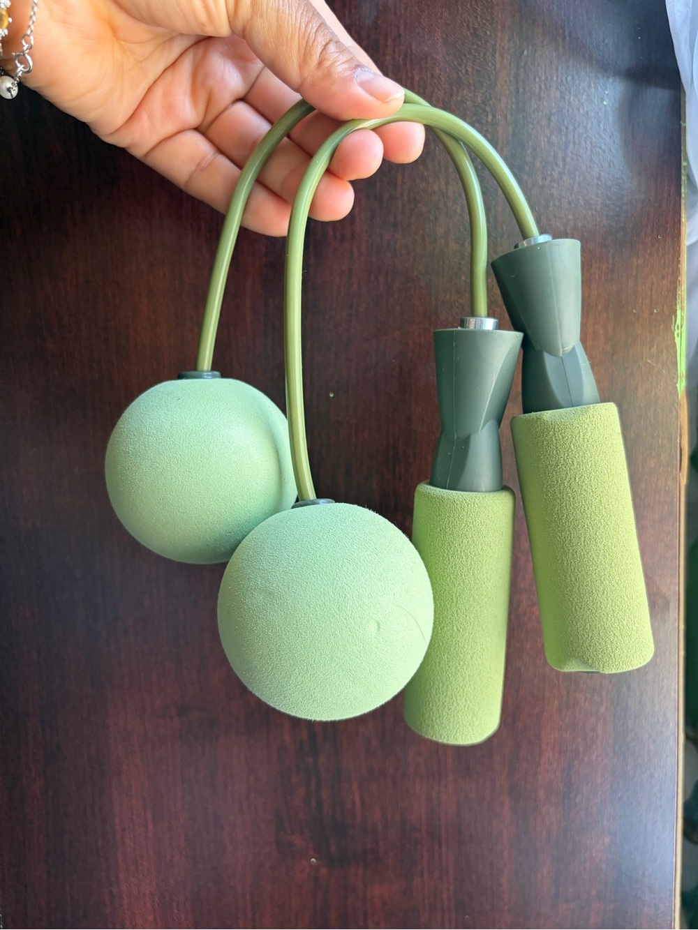 Foam Handle Skipping Rope with Weighted Balls - Sage Green